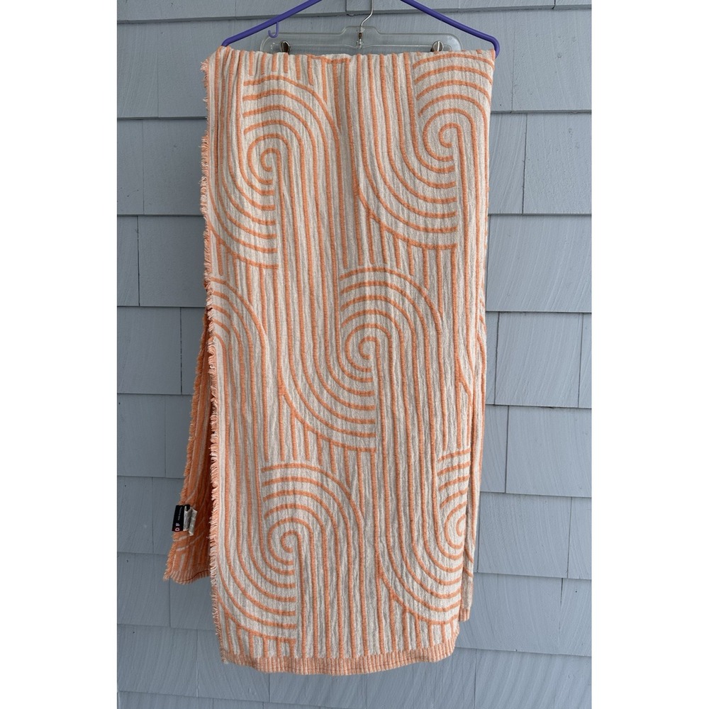 David Fussenegger Austrian Throw Blanket Orange & Natural Swirl Pattern 49 X 72"